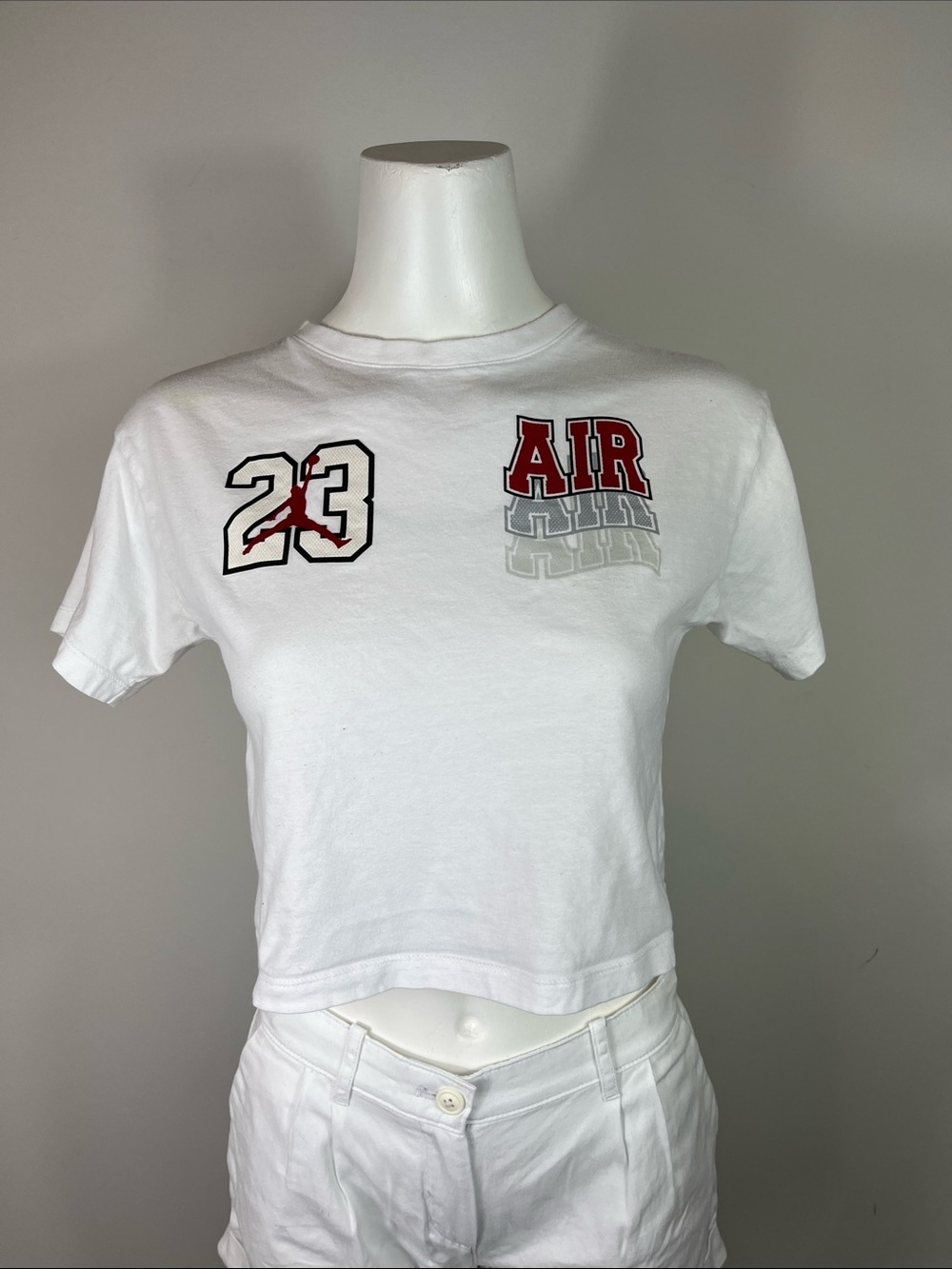 Jordan White Tee with Red Jumpman and Gray Branding